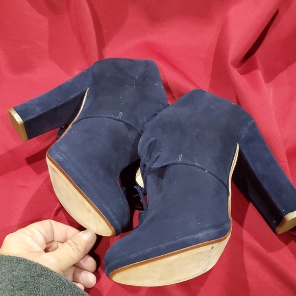 Cole Haan Blue Suede Heeled Boots with Lace-Up Detail - Picture 7 of 11